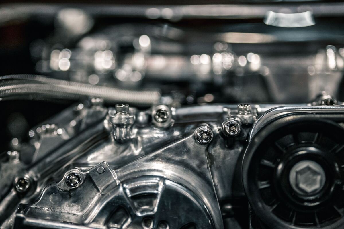 Close-up of an automotive engine assembly